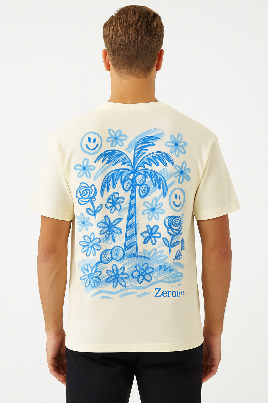 Palm Paradise Tee - Cream/Blue
