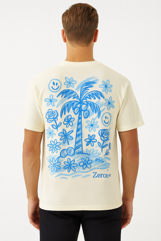 Palm Paradise Tee - Cream/Blue