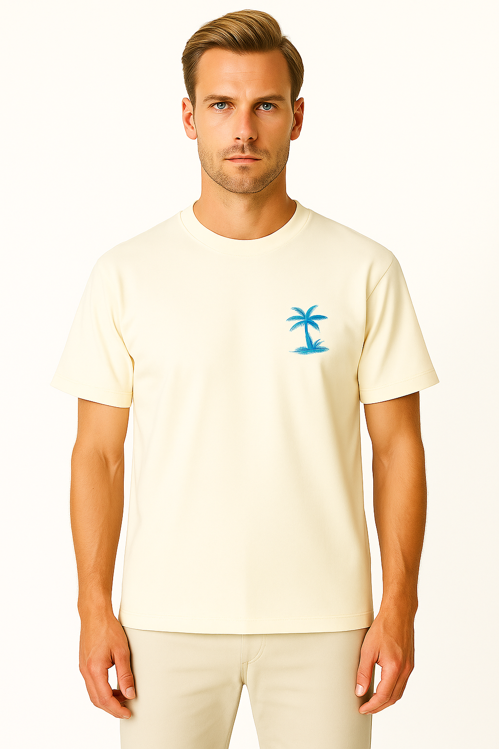 Palm Paradise Tee - Cream/Blue