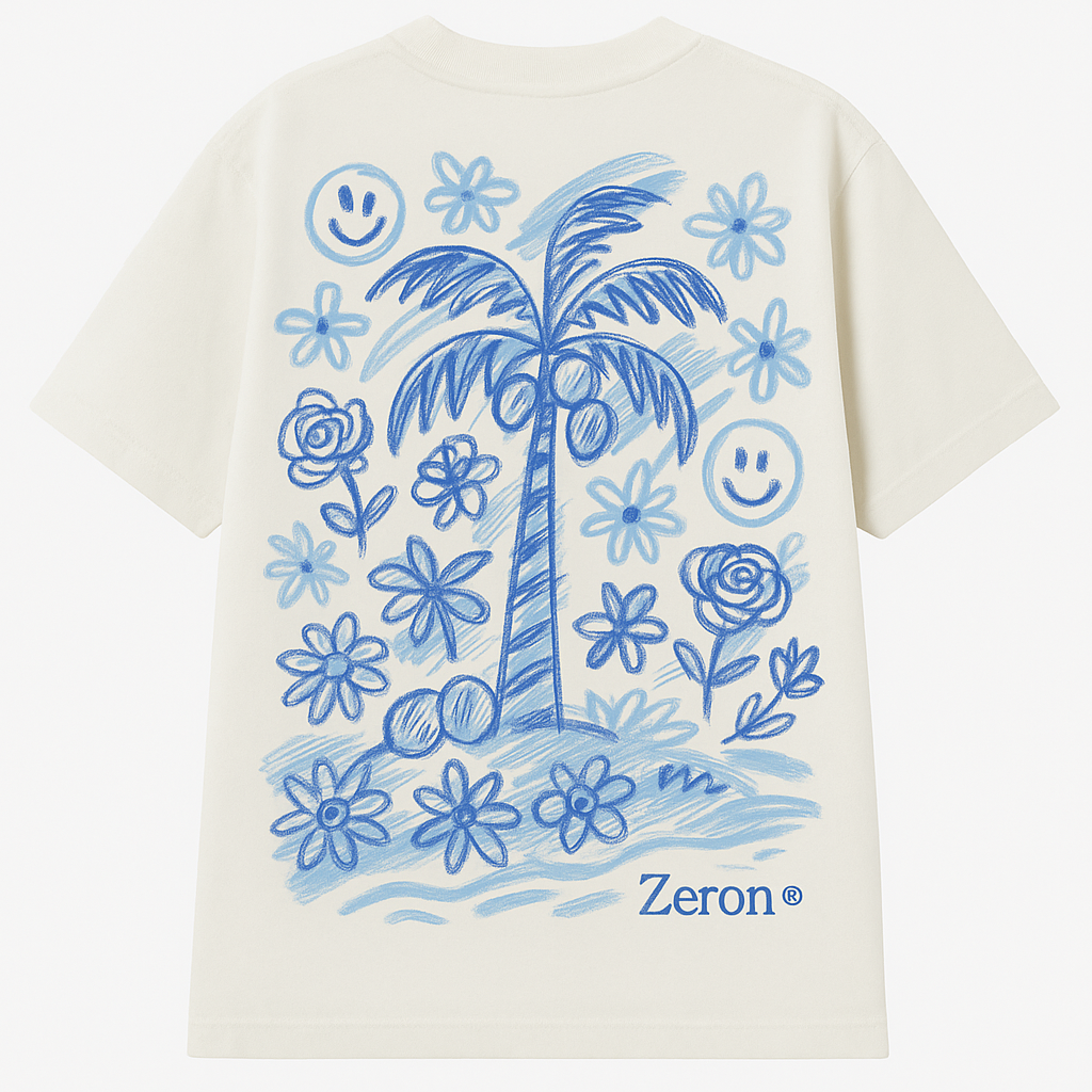 Palm Paradise Tee - Cream/Blue