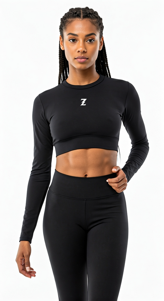 Top corto negro de manga larga